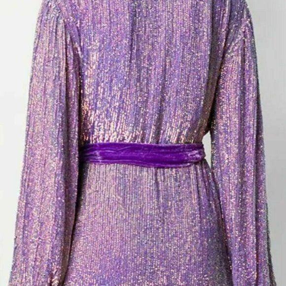 NEW NWT $615 Retrofete Audrey Midi Dress Sz Medium Wrap Iridescent Sequin Belt - Picture 6 of 10